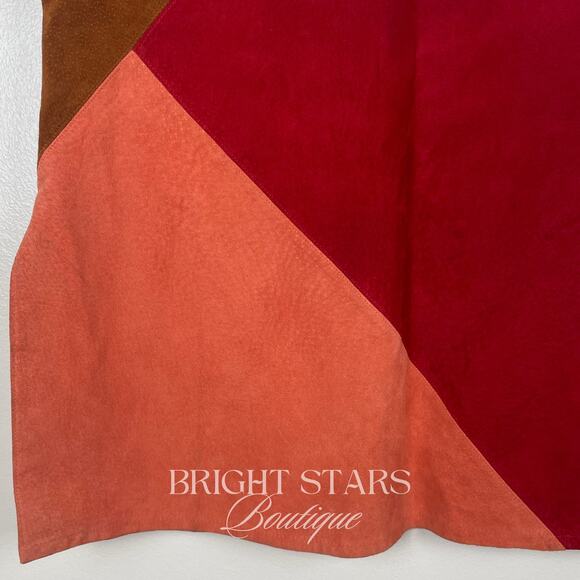 Rare Colorblock Suede Skirt ASO Phoebe Buffay Friends Pink Red Brown Patchwork - Picture 7 of 11